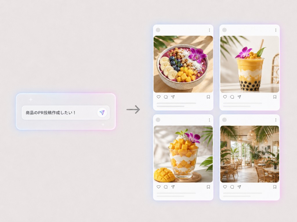 ひとことから複数の投稿案を提案するイメージ