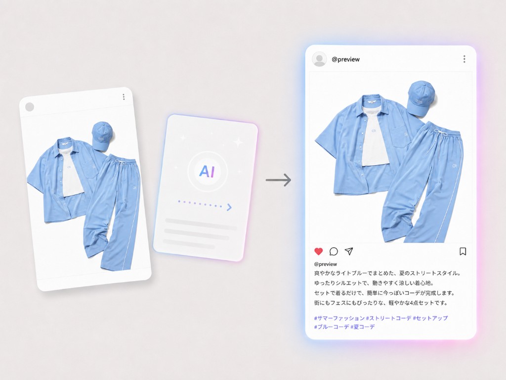 写真から投稿案を作成する流れのイメージ